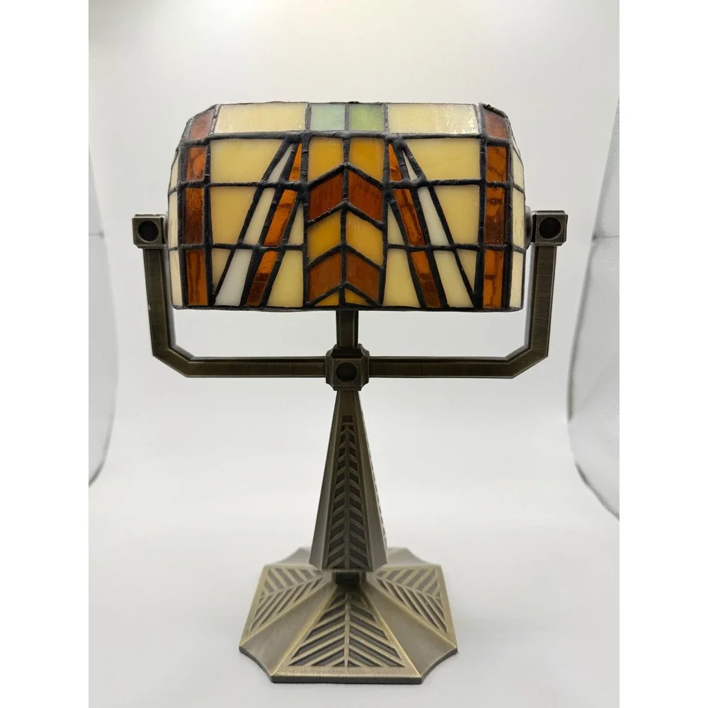 PartyLite Candles Artisian Mission Style Stained Glass Bankers Lamp P7782 - Picture 5 of 16
